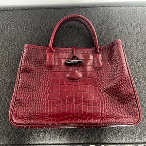 Longchamp Crocodile Pattern Leather Toggle Tote Bag